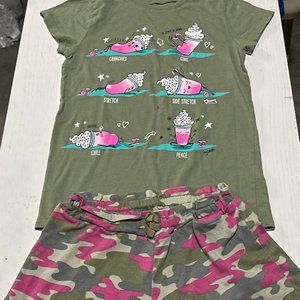childrens outfit yoga latte camo matching set girls 7/8 medium